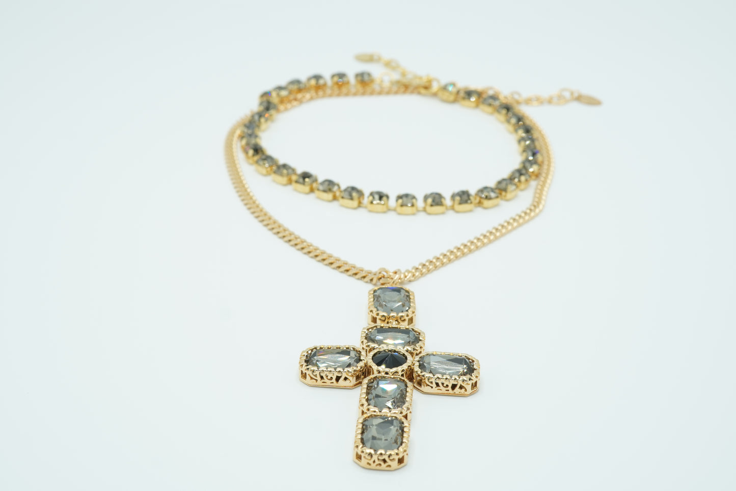 Divine Black Crystal Cross Dual Necklace