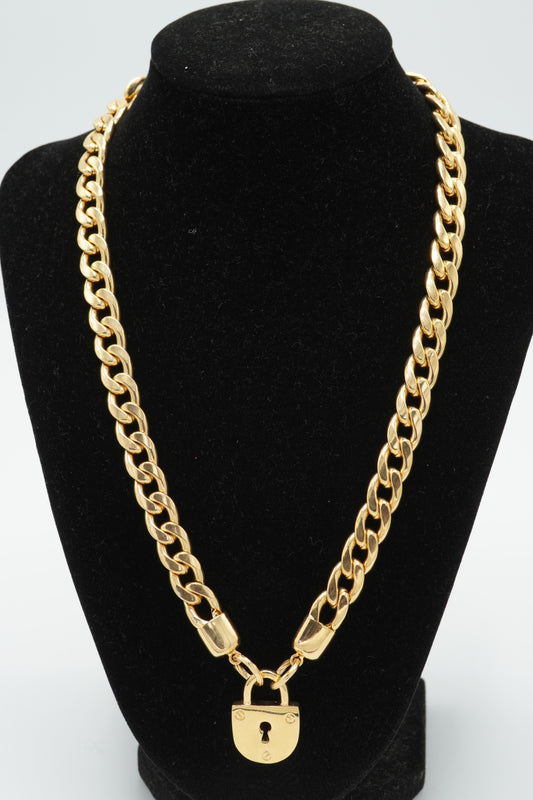 Gold Cuban Link Padlock Chain Necklace