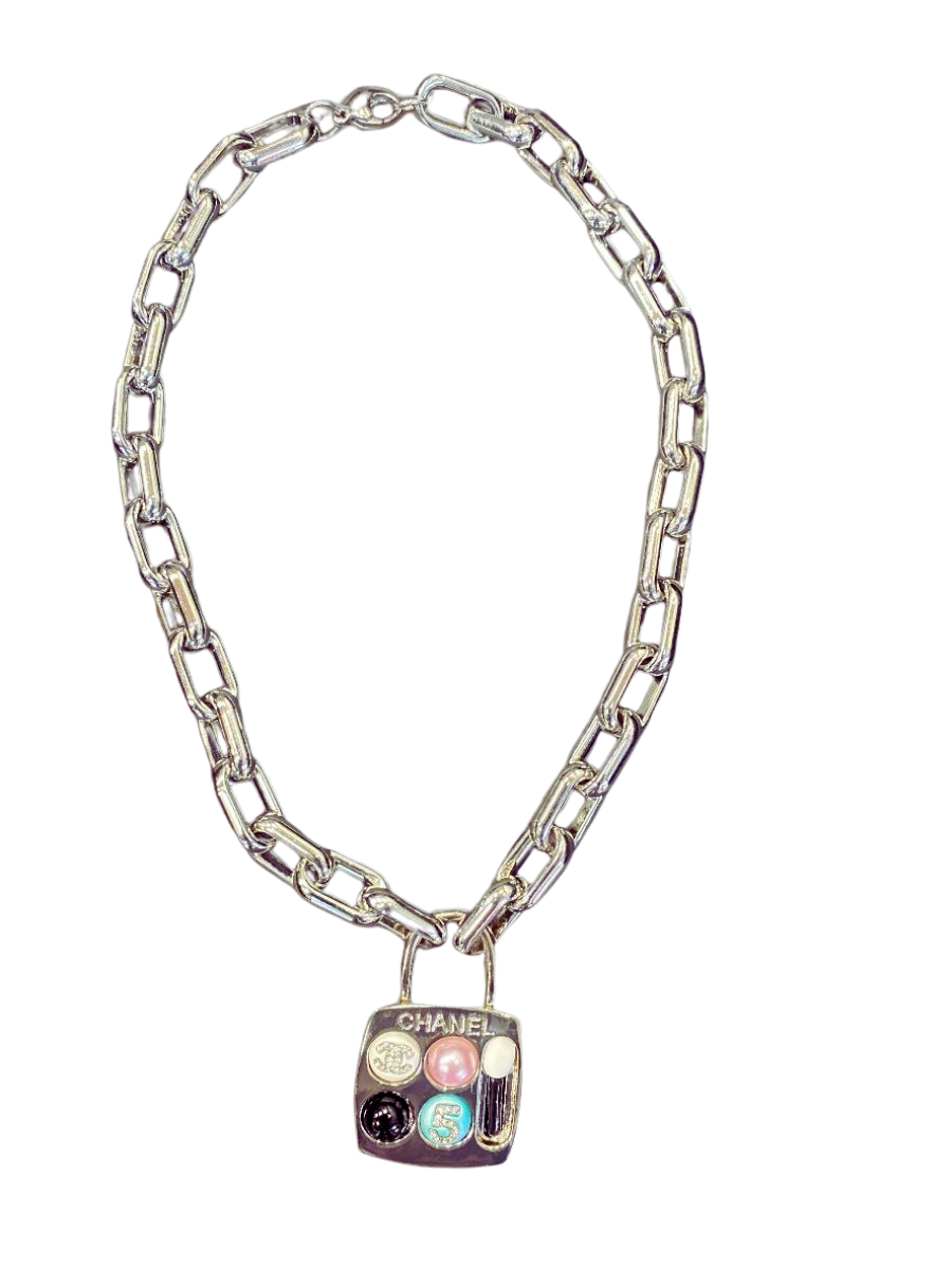 Chanel Lock Pendant with chunky silver links